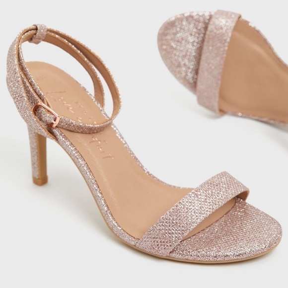 💜🤑 NEW LOOK Rose Gold Glitter Strappy Stiletto Heel Sandals Size 6 - Picture 2 of 10